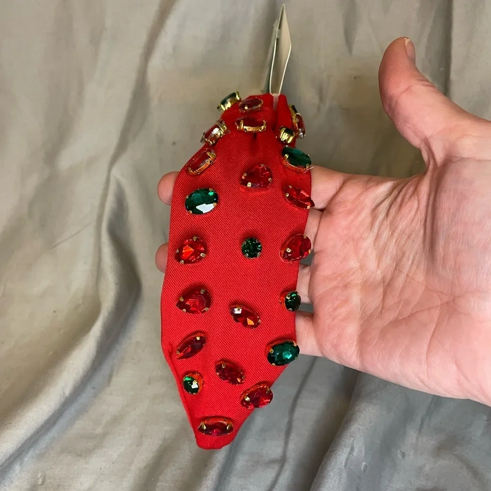 Piper K Vibrant Red and Green Gemstone Knotted Headband - Picture 8 of 8